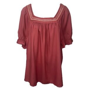 Style&Co Top Women's Peasant Square-Neck Puff-Sleeve Size Medium Pink NEW